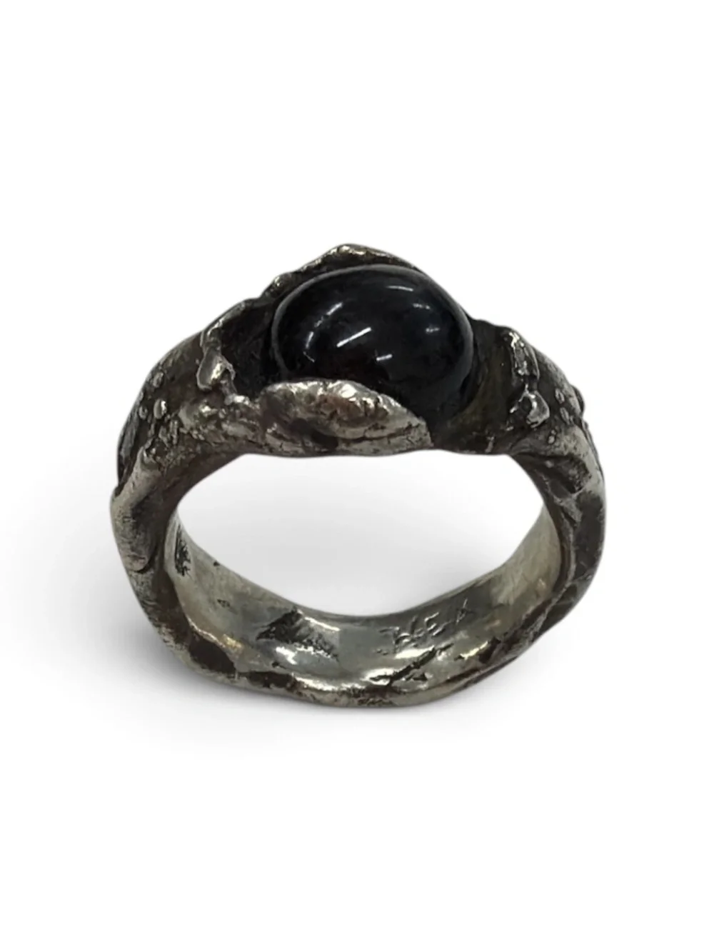 Gaspard Hex Paris 925 Sterling Silver Black Onyx Sculptural Ring Size 10.25